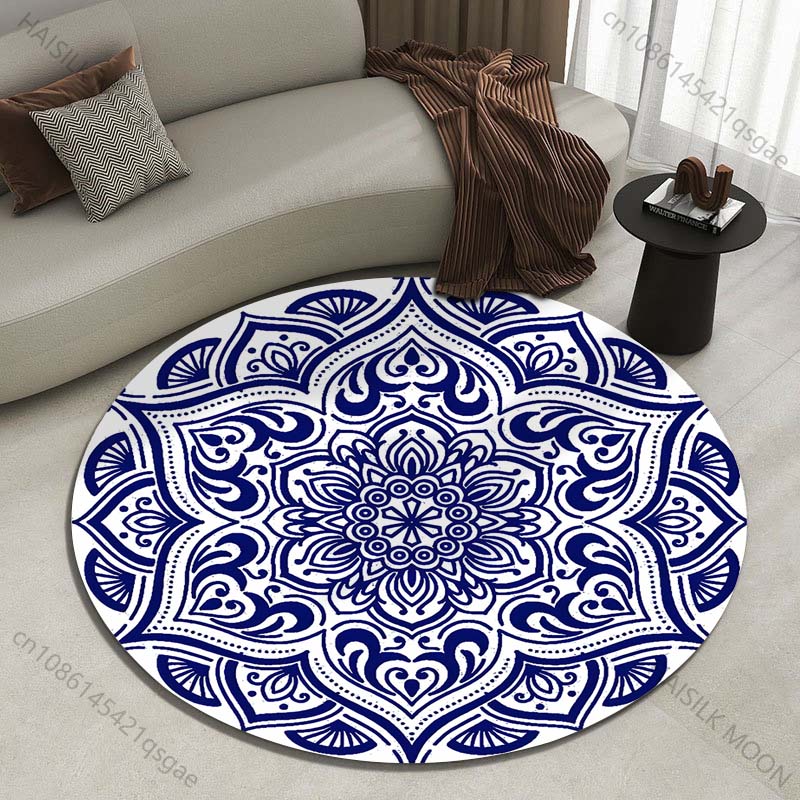 Commercial Printing And Design - سجادة دائرية مطبوعة بتصميم ماندالا أزرق